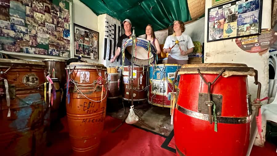Salvador: 3-Hour Percussion Class - Playing different drums and building a group rhythm